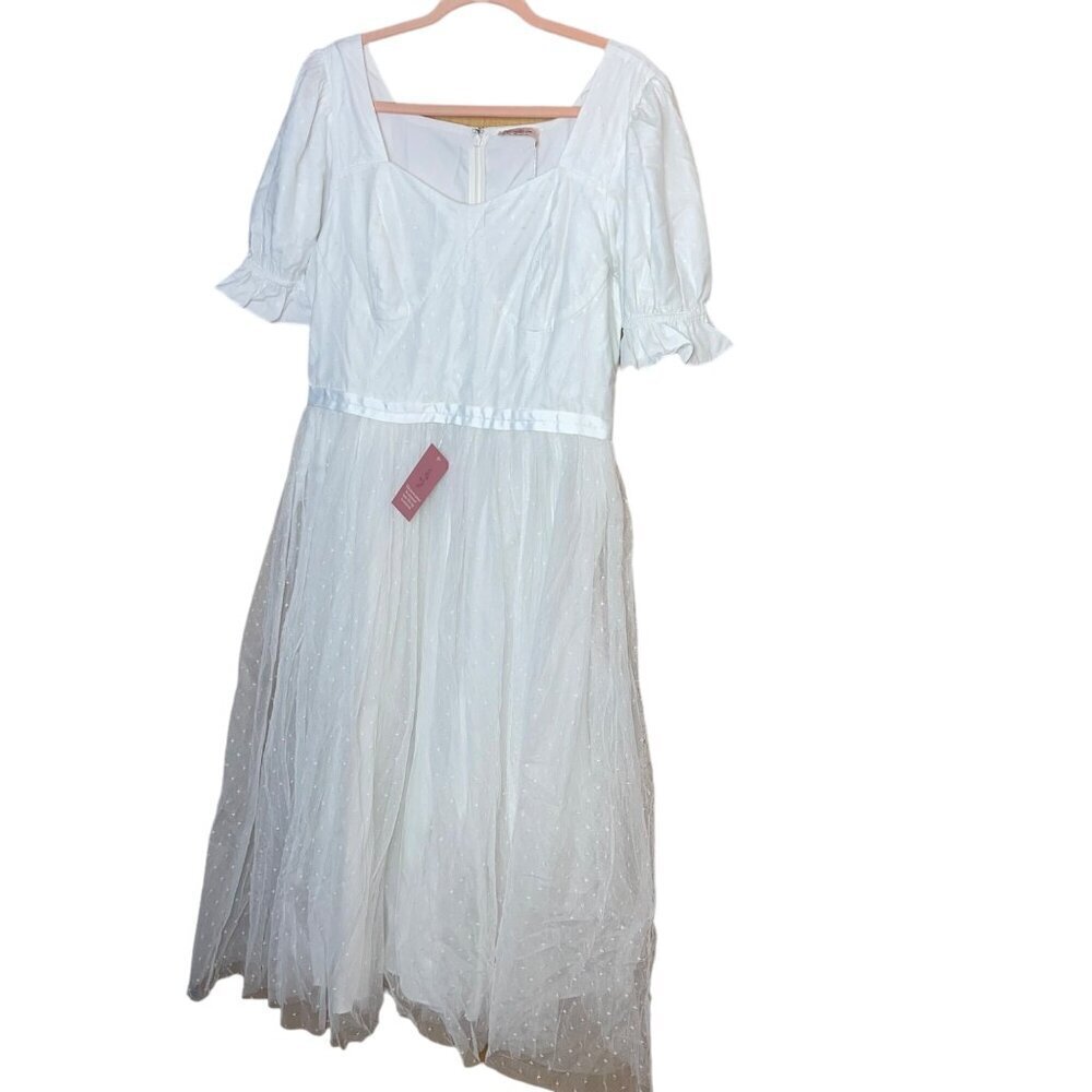 Ivy City Co Womens Dress Size 12 White Ballerin Fit And Flare Midi New